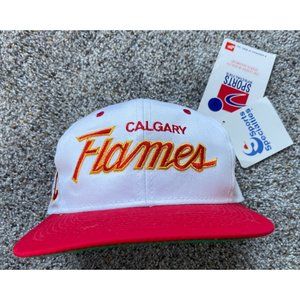 Vintage 90’s Calgary Flames NHL Sports Specialties Script Snapback Cap Hat - NWT